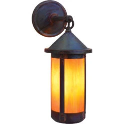 Berkeley 1 Light 14 Inch Nickel Outdoor Wall Mount In Amber Mica